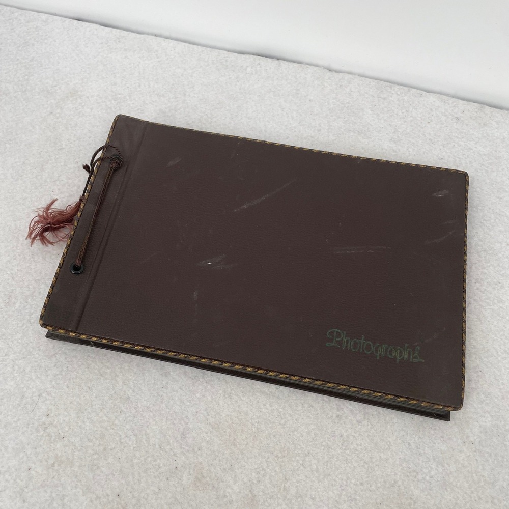 Vintage Horn 1846 Photo Album Brown Faux Leather Black Paper Pages Model 5476 US